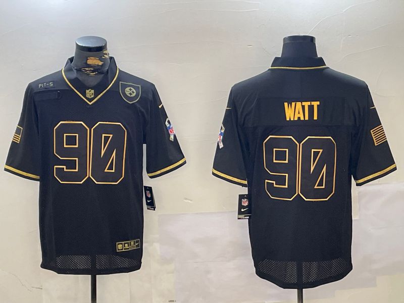 Men Pittsburgh Steelers #90 Watt Black Gold 2024 Nike Vapor Limited NFL Jersey style 3